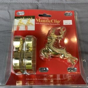 The Original Mantle Clip set of 2 Gold  Reindeer Deer removable decorations NIP